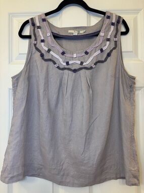 Boden Lavender Linen Blend Embellished Tank Top